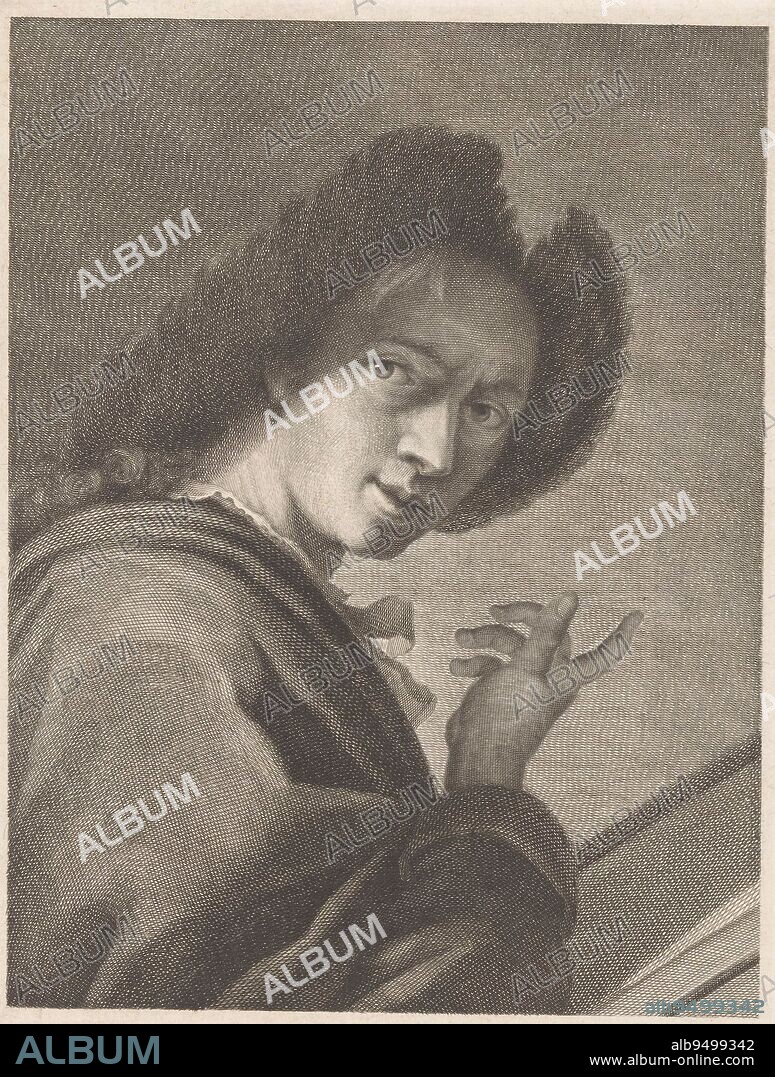 Numbered lower center: 123. Portrait of artist Johann Anton Eismann Portraits of artists , print maker: Antonio Pazzi, (mentioned on object), intermediary draughtsman: Giovanni Domenico Campiglia, (mentioned on object), after: Johann Anton Eismann, (possibly), Italy, 1752 - 1762, paper, engraving, h 275 mm × w 177 mm.
