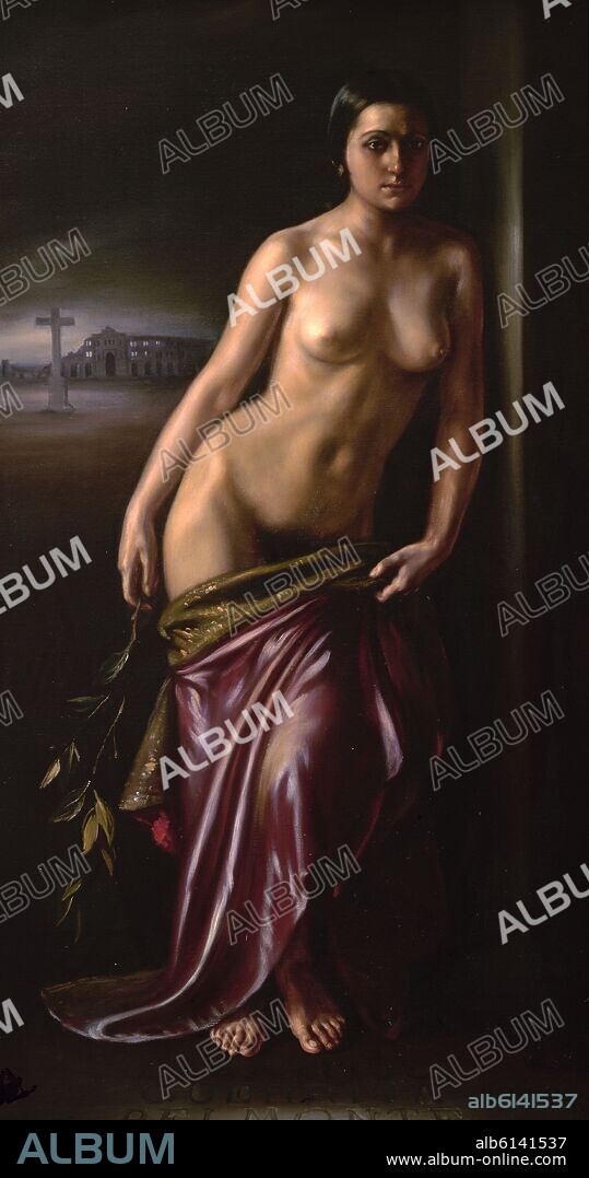 JULIO ROMERO DE TORRES. OFRENDA AL ARTE DEL TOREO - 1929 - OLEO Y TEMPLE SOBRE LIENZO - 144x76,5.