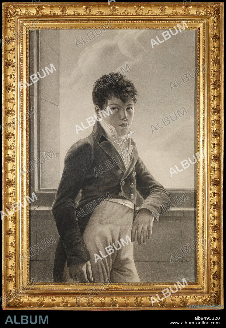 Self-Portrait, c. 1804, Charles-Alexandre-Pierre Brugière de Barante, French, 17881809, 37 1/2 × 24 13/16 in. (95.25 × 63.02 cm) (sight)44 13/16 × 31 3/4 × 3 7/8 in. (113.82 × 80.65 × 9.84 cm) (outer frame), Black and white chalk with stumping, France, 19th century, This self-portrait, made by a teenage Charles de Barante, attests to the skill an individual can attain when learning to draw as part of preparing for life as a gentleman. Unfortunately, Barantes life was cut short. Not long after making this drawing, he entered a military school established by Napoleon Bonaparte, the emperor of France. A few years later, he was helping to lead a cavalry charge across the river Piave in northeastern Italy. The French infantry following behind him and his riders saw Austrian forces advancing from the opposite bank and opened fire. Barante took a bullet and fell dead on the spot.