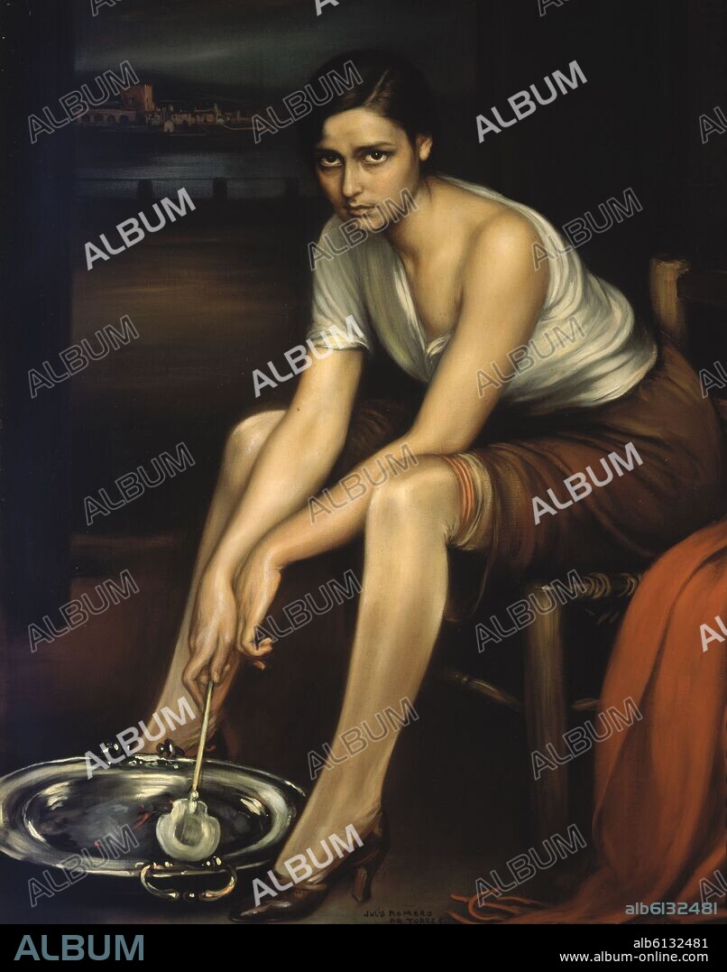 JULIO ROMERO DE TORRES. LA CHIQUITA PICONERA 1930-OLEO Y TEMPLE SOBRE LIENZO 100X80 CM.