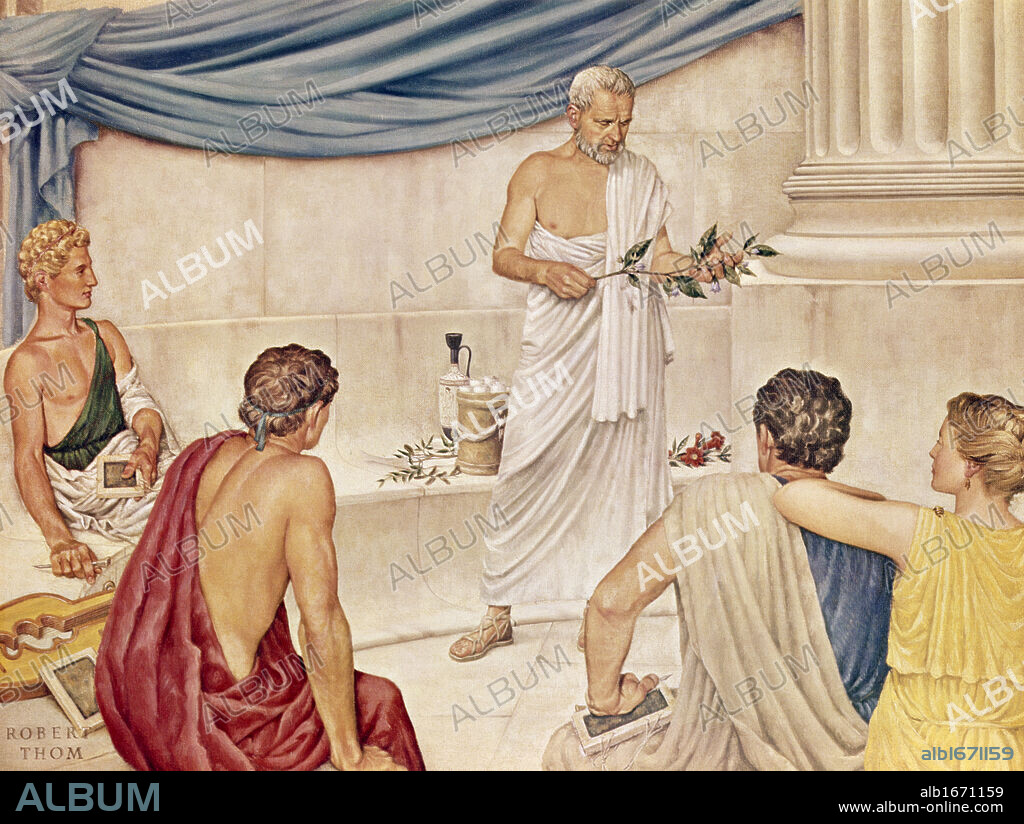 ROBERT THOM. Theophrastus,  Father of Botany,  Lecturing to His Students, Thom,  Robert (1915-1980).