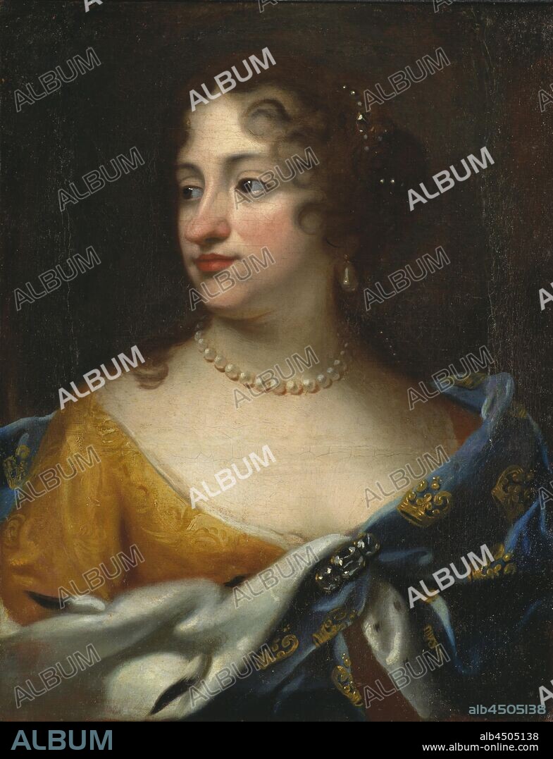 Attributed to Jacques d'Agar, Queen Ulrika Eleonora d.ä, Ulrika Eleonora d.ä, 1656-1693, Queen of Sweden Princess of Denmark, painting, portrait, Ulrika Eleonora of Denmark, 1677, oil on canvas, Height, 58 cm (22.8 inches), Width, 45 cm (17.7 inches).