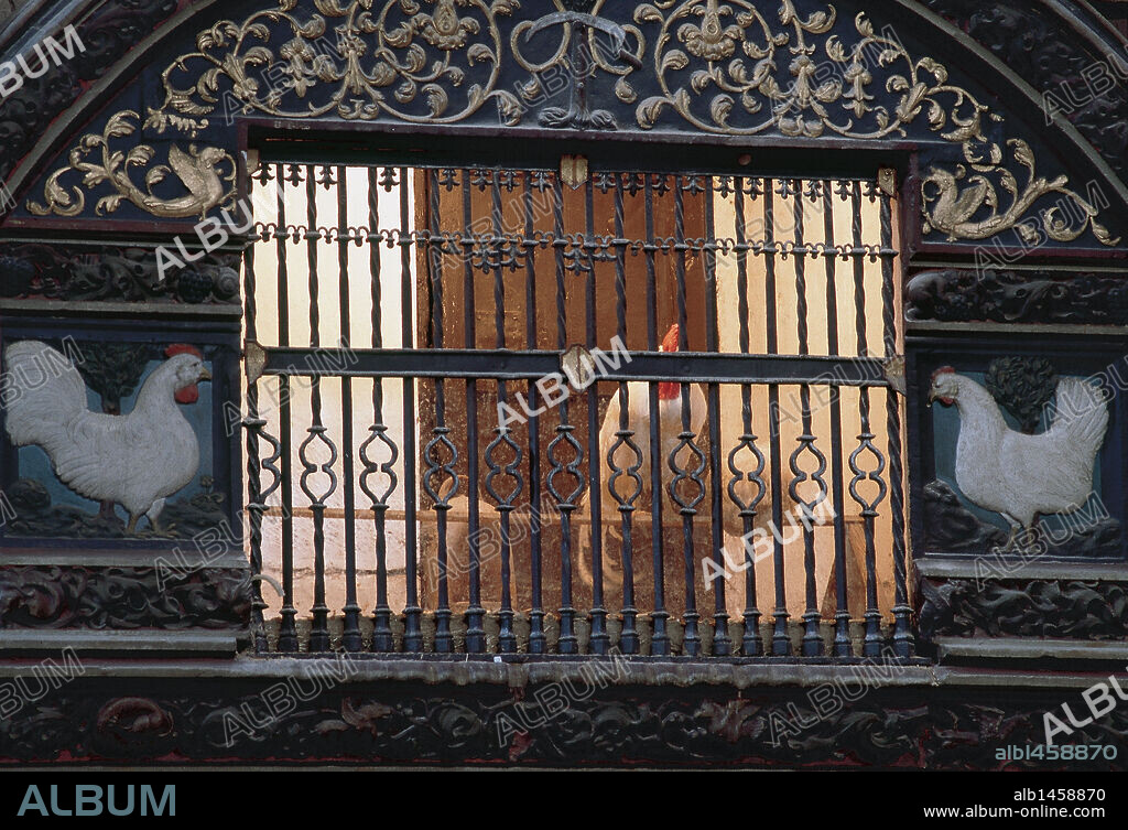 ARTE GOTICO. ESPAÑA. "HORNACINA DEL GALLINERO" de la iglesia de Santo Domingo de la Calzada, realizada en piedra labrada hacia finales del gótico. Recuerda el milagro del Gallo y la Gallina, habido según la tradición. Datada hacia 1350. Santo Domingo de la Calzada. La Rioja.