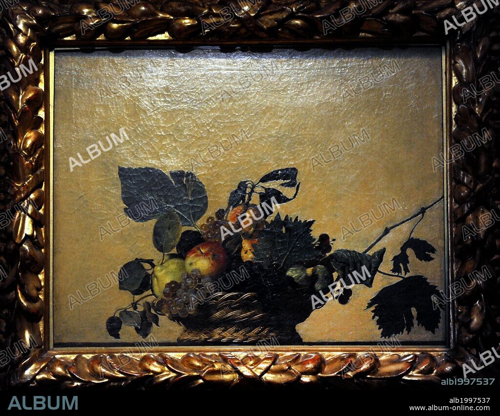 ARTE BARROCO. ITALIA. CARAVAGGIO, Michelangelo Merisi o Amerigi, llamado (Caravaggio,1573-Port'Ercole,1610). Pintor italiano de la escuela lombarda e introductor de la pintura tenebrista. "CESTO DE FRUTAS" (1596). Pinacoteca Ambrosiana. Milán.
