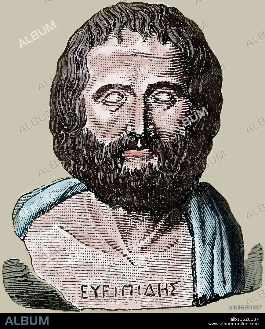 Europides (c.480-c.406 BC). Tragedian of classical Athens. Engraving from "Cyclopedia of Universal History", 1885.
