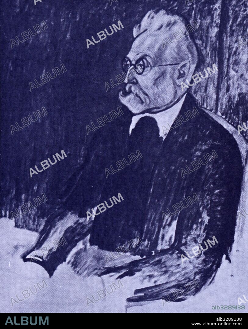 Sketched portrait of Miguel de Unamuno (1864-1936) a Spanish essayist, novelist, poet, playwright, philosopher and professor of Greek and Classics. Dated 20th Century.