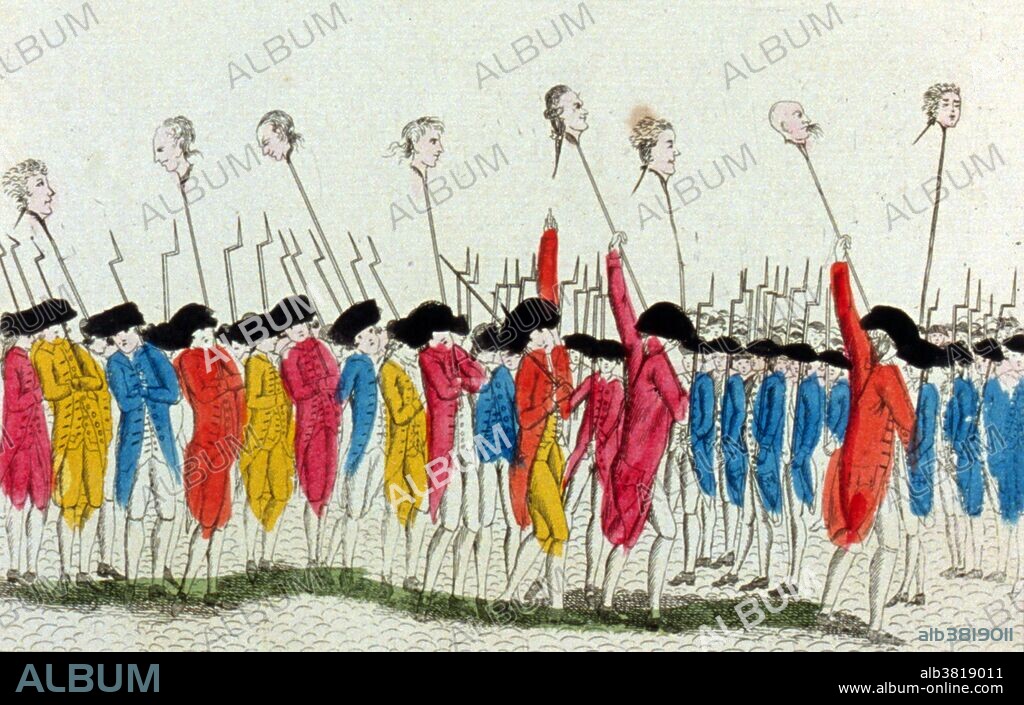 The Heads of Marquis de Launay and His Guards. On July 14, in the wake of the July 11 dismissal of Jacques Necker, the people of Paris, fearful that they and their representatives would be attacked by the royal military, and seeking to gain ammunition and gunpowder for the general populace, stormed the Bastille, a medieval fortress and prison in Paris. Besides holding a large cache of ammunition and gunpowder, the Bastille had been known for holding political prisoners whose writings had displeased the royal government, and was thus a symbol of the absolutism of the monarchy. At the time of the siege there were only seven inmates, none of great political significance. When the crowd proved a fair match for the fort's defenders, Governor de Launay, the commander of the Bastille, capitulated and opened the gates to avoid a mutual massacre. But the fighting resumed and 98 attackers and one defender died in the actual fighting, but in the aftermath, de Launay and seven other defenders were killed. The storming became a symbol of the abuses of the monarchy and its fall was the start of the French Revolution. French sketching from 1789.