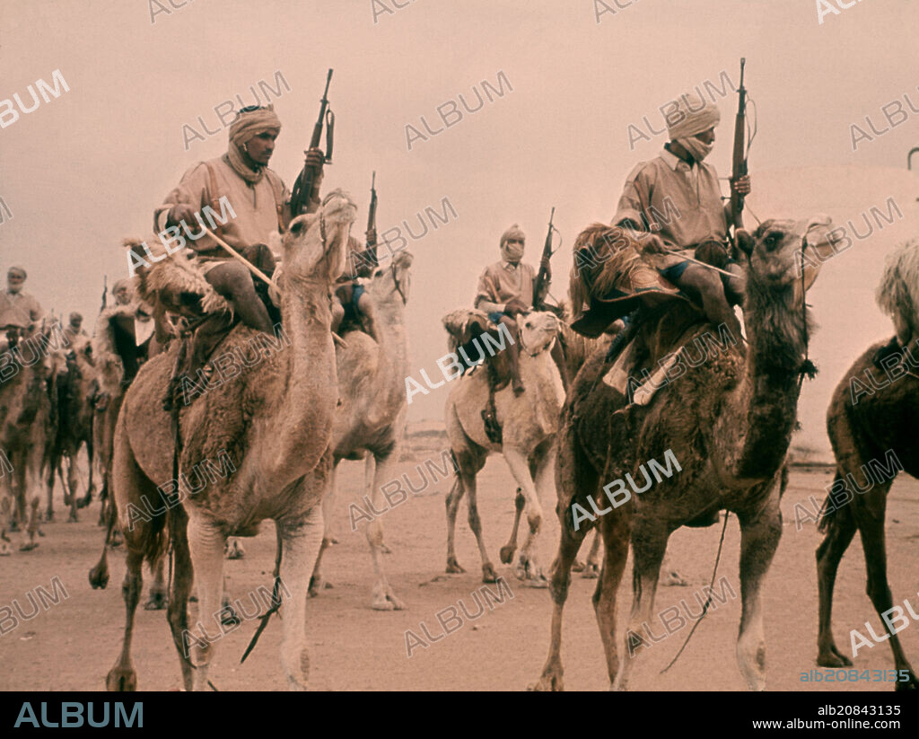 BEDUINOS EN EL DESIERTO SOBRE CAMELLOS.