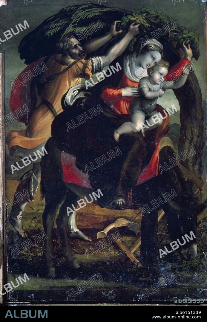 ALONSO BERRUGUETE (1488-1561). HUIDA A EGIPTO - PINTURA DEL RETABLO DE SAN BENITO - 1526-1532 - MANIERISMO ESPAÑOL - OLEO/TABLA - 144X100 CM.