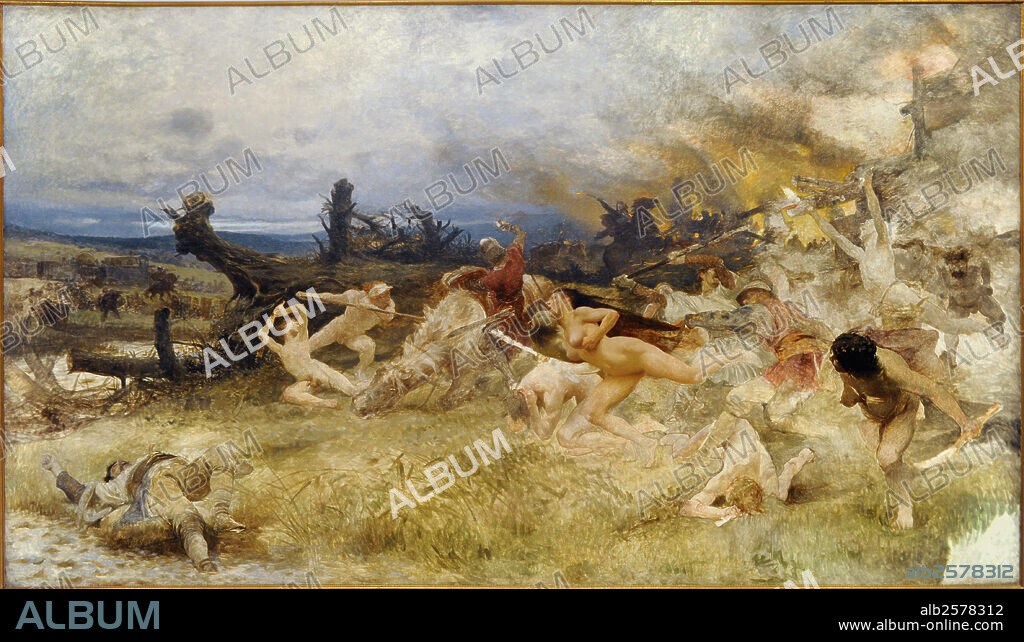 ARTE SIGLO XX. EUROPA. FRANTISEK ZENISEK (1849-1916). Pintor checo. "Fatalidad a los Adamitas",1903. Oleo sobre lienzo. Adamismo (doctrina herética surgida en el siglo II en el Norte de Africa, que pretendía, mediante el nudismo, retornar a la inocencia del Eden, descrita en el Génesis). Galería Nacional de Praga. República Checa.