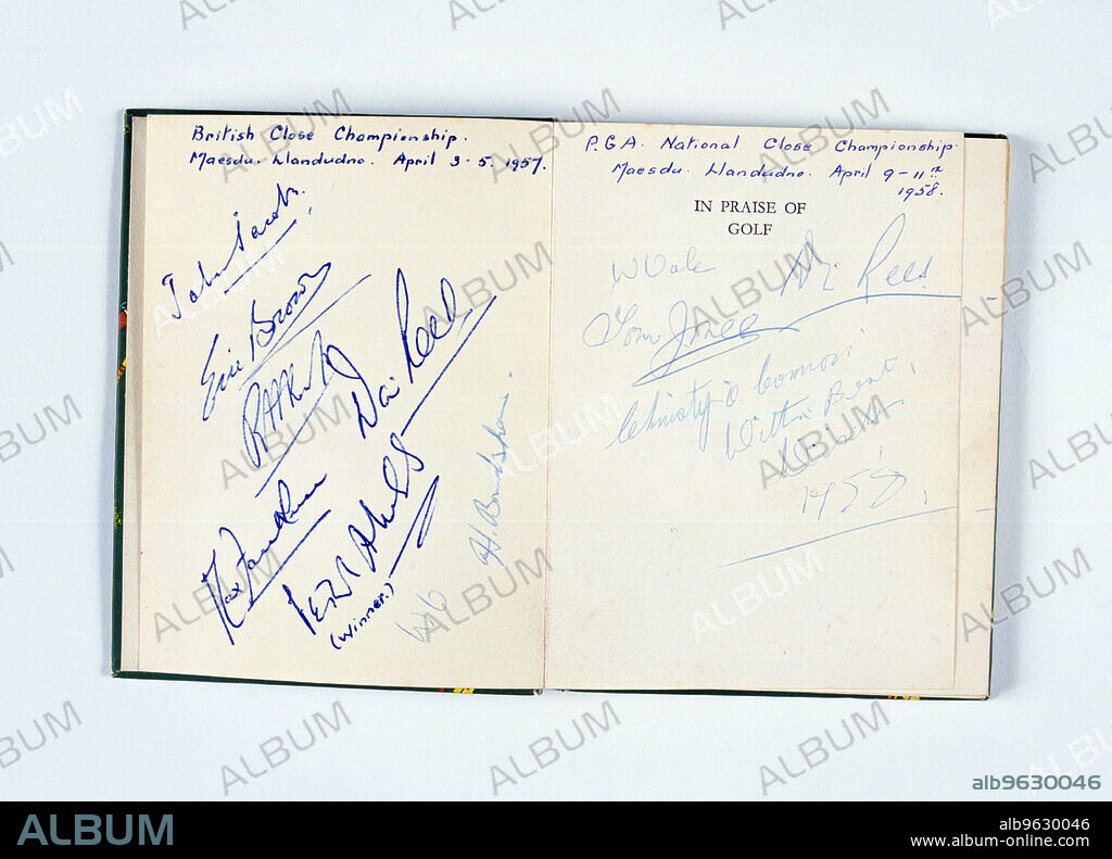 Autographs of golfers, In Praise Of Golf, 1958. Collected at the British Close Championships, Llandudno, April 9-11 1958.