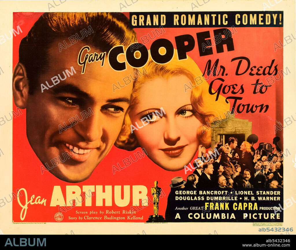 GARY COOPER and JEAN ARTHUR in MR. DEEDS GOES TO TOWN, 1936, directed by FRANK CAPRA. Copyright COLUMBIA PICTURES.