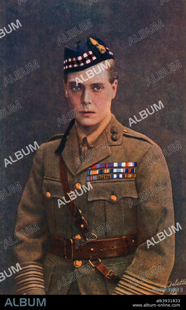 Edward, Prince of Wales, in army uniform, early 20th century. Edward served in the Grenadier Guards during World War I. He became king when his father, George V, died in 1936, but abdicated in order to marry Wallis Simpson, an American divorcee, thus heading off an impending constitutional crisis.