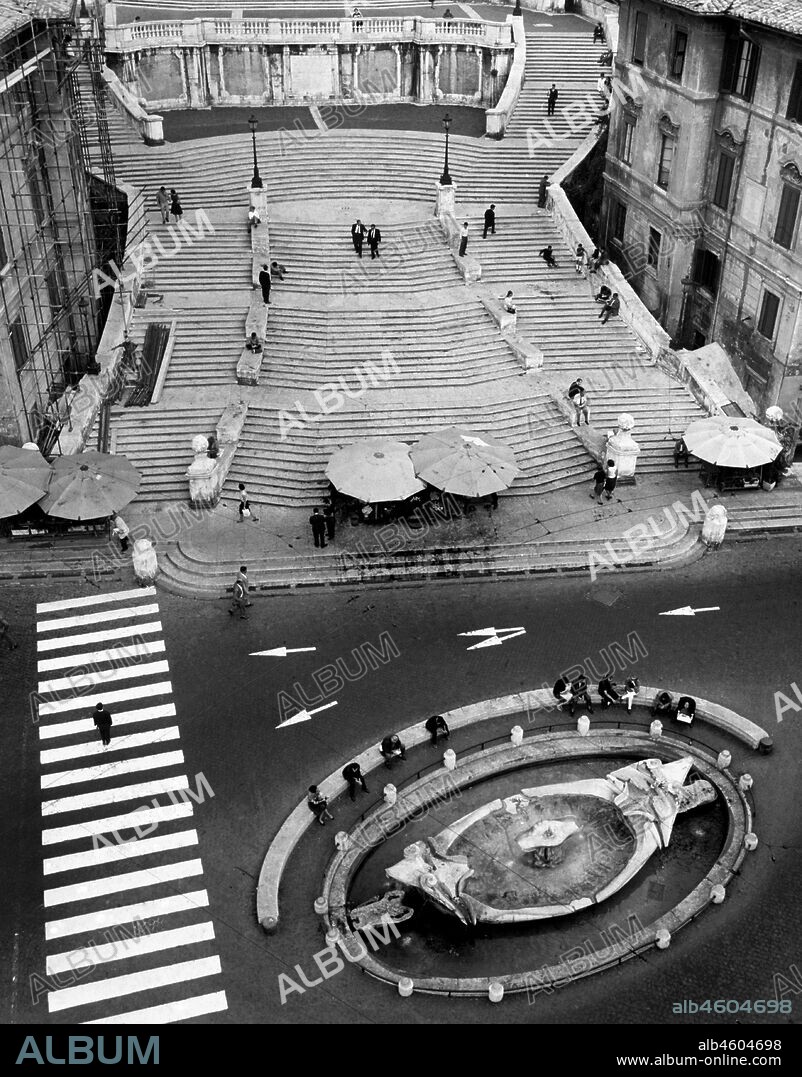 Rome. aerial view of the steps of the trinity of the mountains and piazza di spagna. 1962.