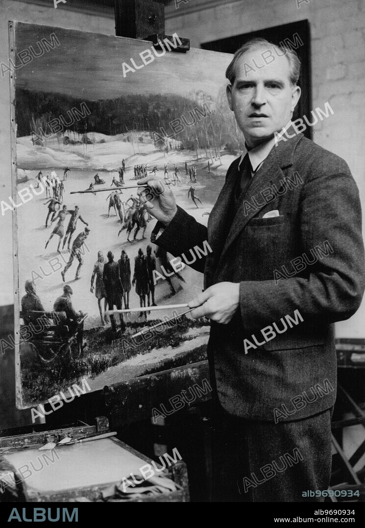 John Cosmo Clark : 1897 - 1967 , Artist and Associate of the Royal Academy , seen here with an unfinished piece of artwork. 27 April 1949.