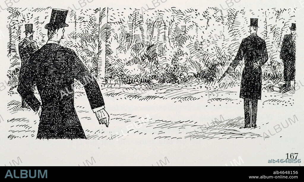 BEL-AMI de Guy de MAUPASSANT(1850-1893) : Duel entre Duroy et Langremont. 1ere partie chap. VII. Illustration de 1934 par Jean Emile LABOUREUR (1877-1943) . Credit : Collection Kharbine-Tapabor.