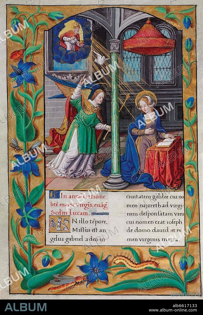 ANUNCIACION - EVANGELIARIO DE PARIS PARA USO DE CARLOS DUQUE DE ANGULEMA - FECHADO ENTRE 1501 Y 1600 - PERGAMINO.