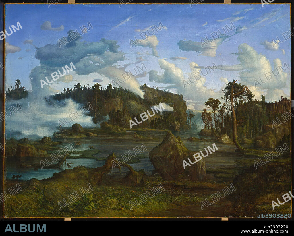 LARS HERTERVIG. Skogtjern The Tarn. Date/Period: 1865. Painting. Olje på lerret. Width: 63 cm. Height: 46.5 cm.