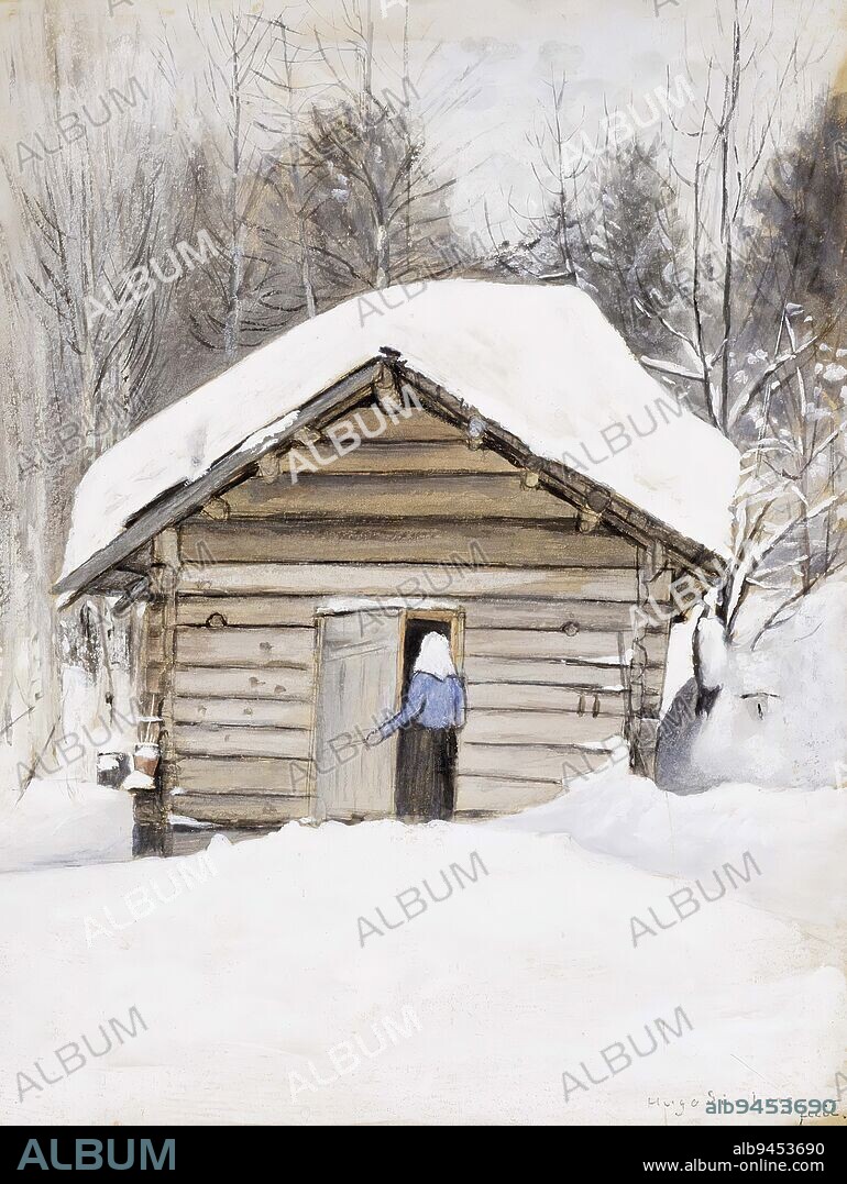 Hugo Simberg, 24.6.1873, Hamina, 12.7.1917, Ähtäri, Old Woman at the Sauna Door, 34.5 × 26.5 cm, cardboard, watercolour, watercolour on cardboard.