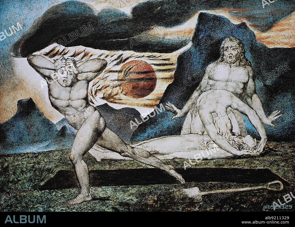 William Blake (28 November 1757 - 12 August 182) was an English poet, nature mystic, painter, here the painting Adam and Eve Discover the Body of Abel, Historic, digitally restored reproduction of an original 19th century painting, exact original date unknown