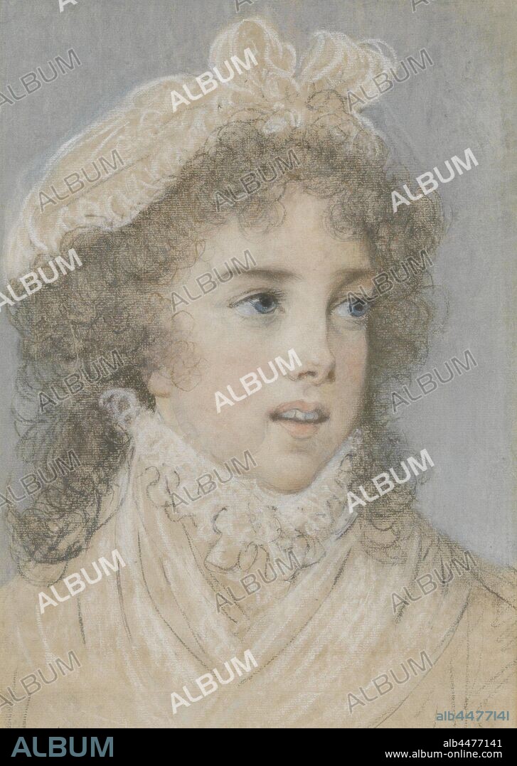 Yolande Gabrielle Martine (1749-93), duchesse de Polignac (verso: sketch of a standing woman with veil), Portrait of Yolande Gabrielle Martine (1749-93), duchesse de Polignac. Bust to the right. On the back a sketch of a standing woman with veil., Historical persons - BB - woman, Yolande Martine Gabrielle de Polastron duchess of Polignac, Elisabeth Vigée-Le Brun, 1765 - 1842, paper, h 432 mm × w 283 mm.