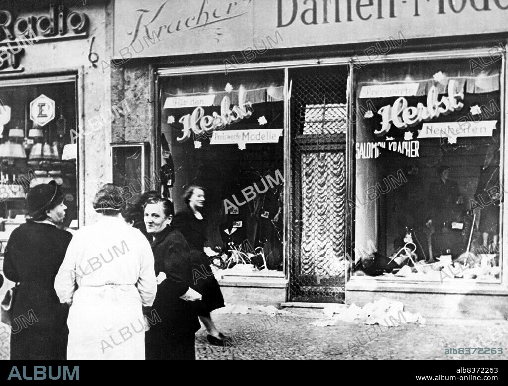 Kristallnacht or 'Crystal Night', also referred to as the Night of Broken Glass, was a pogrom against Jews throughout Nazi Germany and Austria that took place on 910 November 1938, carried out by SA paramilitary forces and German civilians.<br/><br/>. German authorities looked on without intervening. The name Kristallnacht comes from the shards of broken glass that littered the streets after Jewish-owned stores, buildings, and synagogues had their windows smashed.