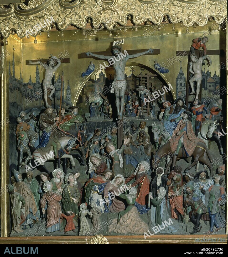 RETABLO FLAMENCO ELABORADO EN BRUSELAS HACIA 1460 - CALVARIO DE CRISTO.