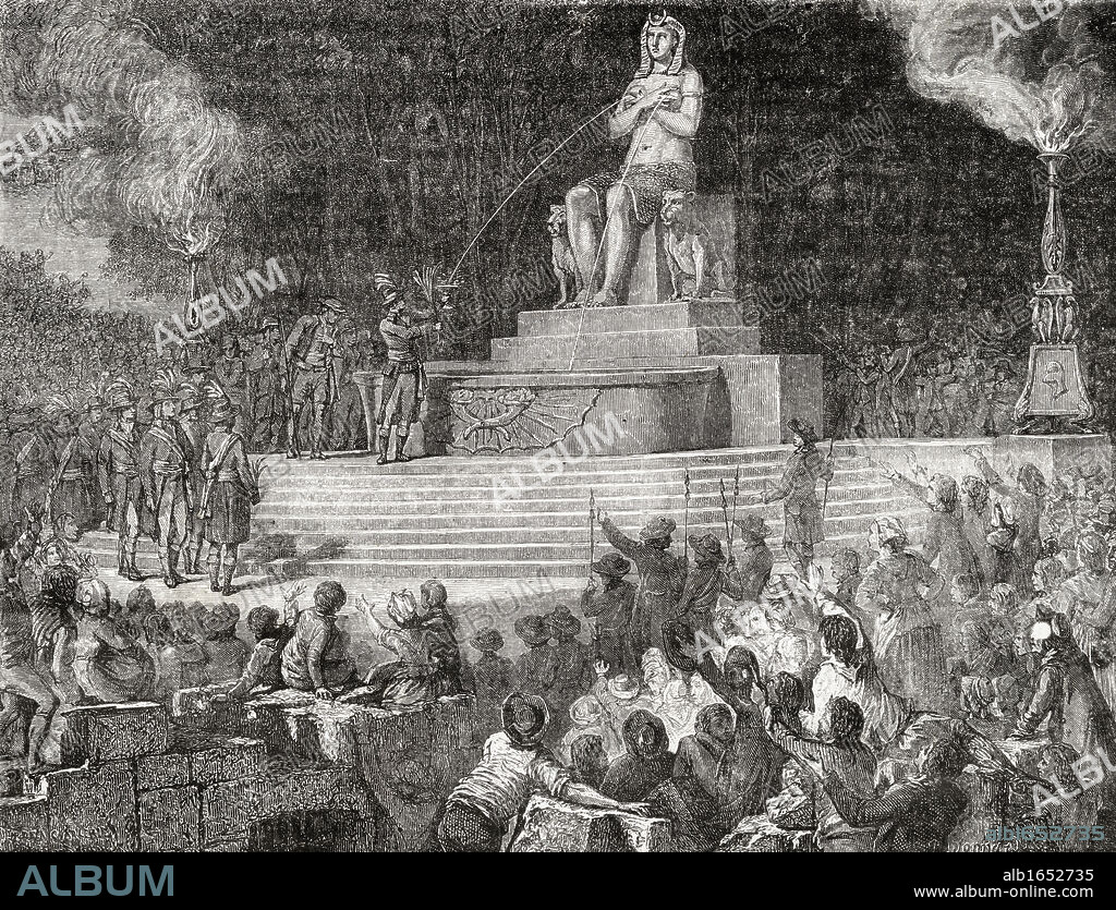 Fete in honour of the Constitution,August 10 1793. Engraved by Jonnard after De La Charlerie. From "Histoire de la Revolution Francaise" by Louis Blanc.