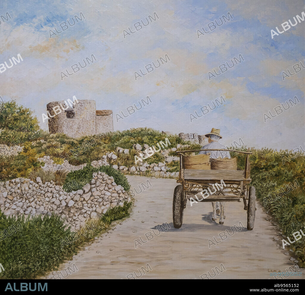 painting of a typical mallorquin cart, Majorca, Balearic Islands, Spain.