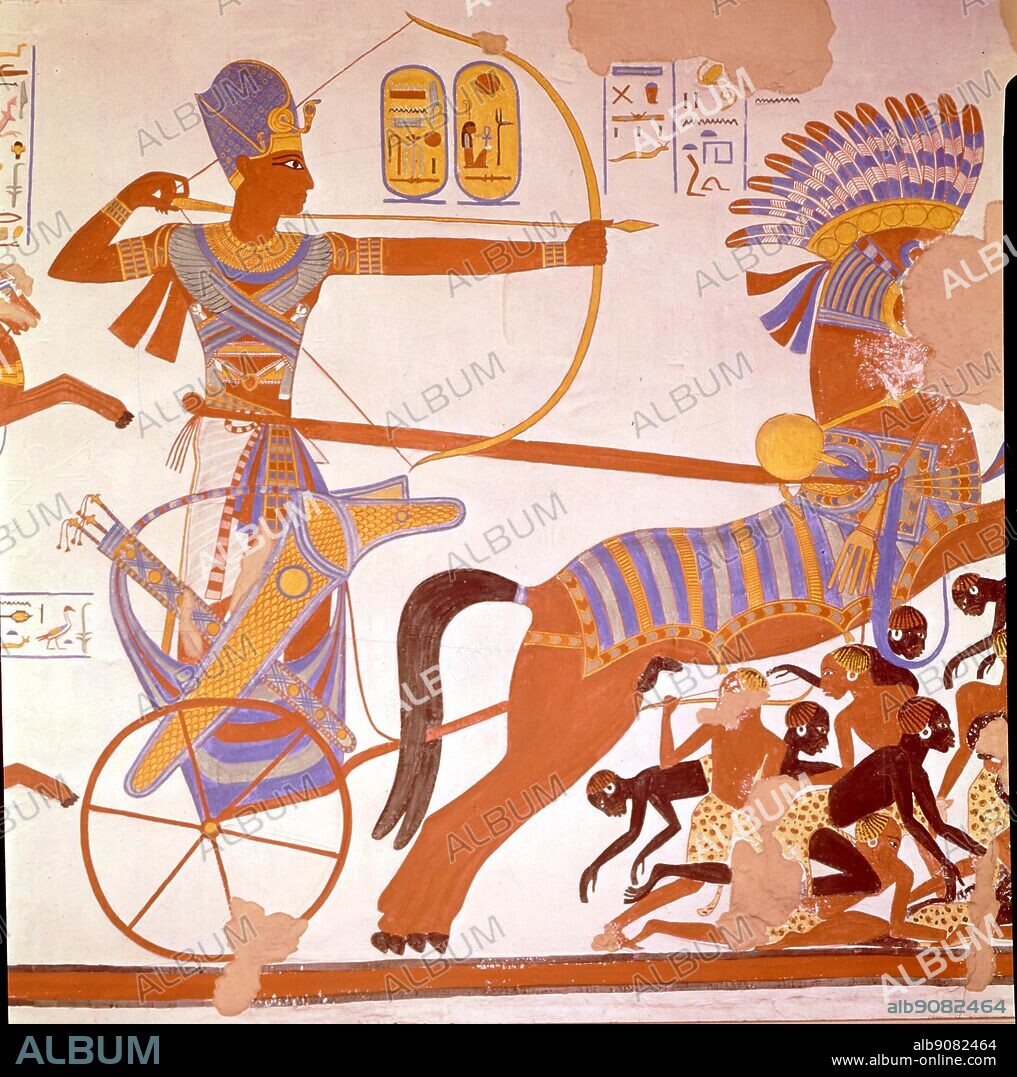 Copy of relief in rock temple of Ramses II, 1279-13 BC, 19th dynasty. Ramses conquers Nubia fighting at the Battle of Qadesh. The History of Warfare, by Field Marshal, The Viscount Montgomery of Alamein, page 49.