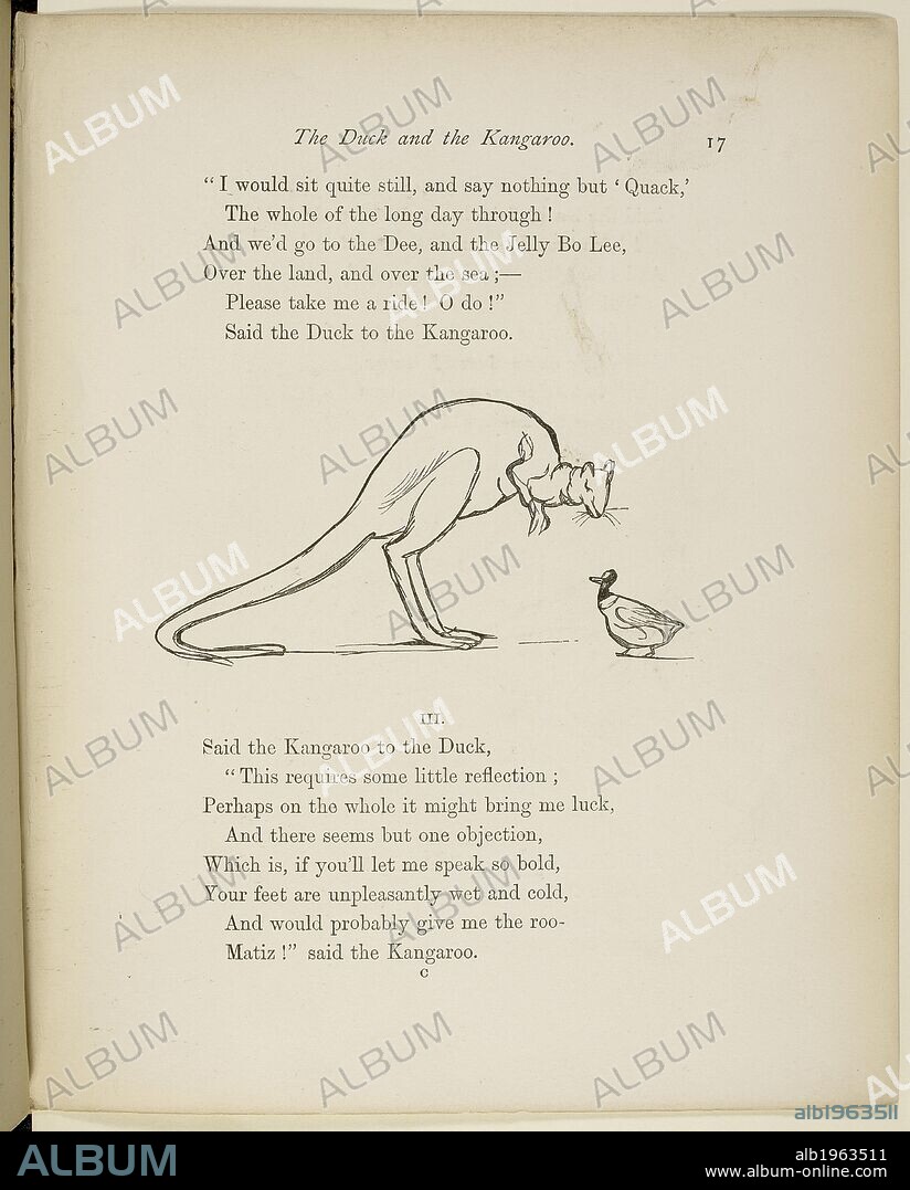 EDWARD LEAR. A duck and a kangaroo Verse and illustrations from A Book of Nonsense by Lear. . A Book of Nonsense ... With all the original pictures and verses. George Routledge & Sons: London, England [1910.]. Source: 12812.bb.26 17. Language: English.