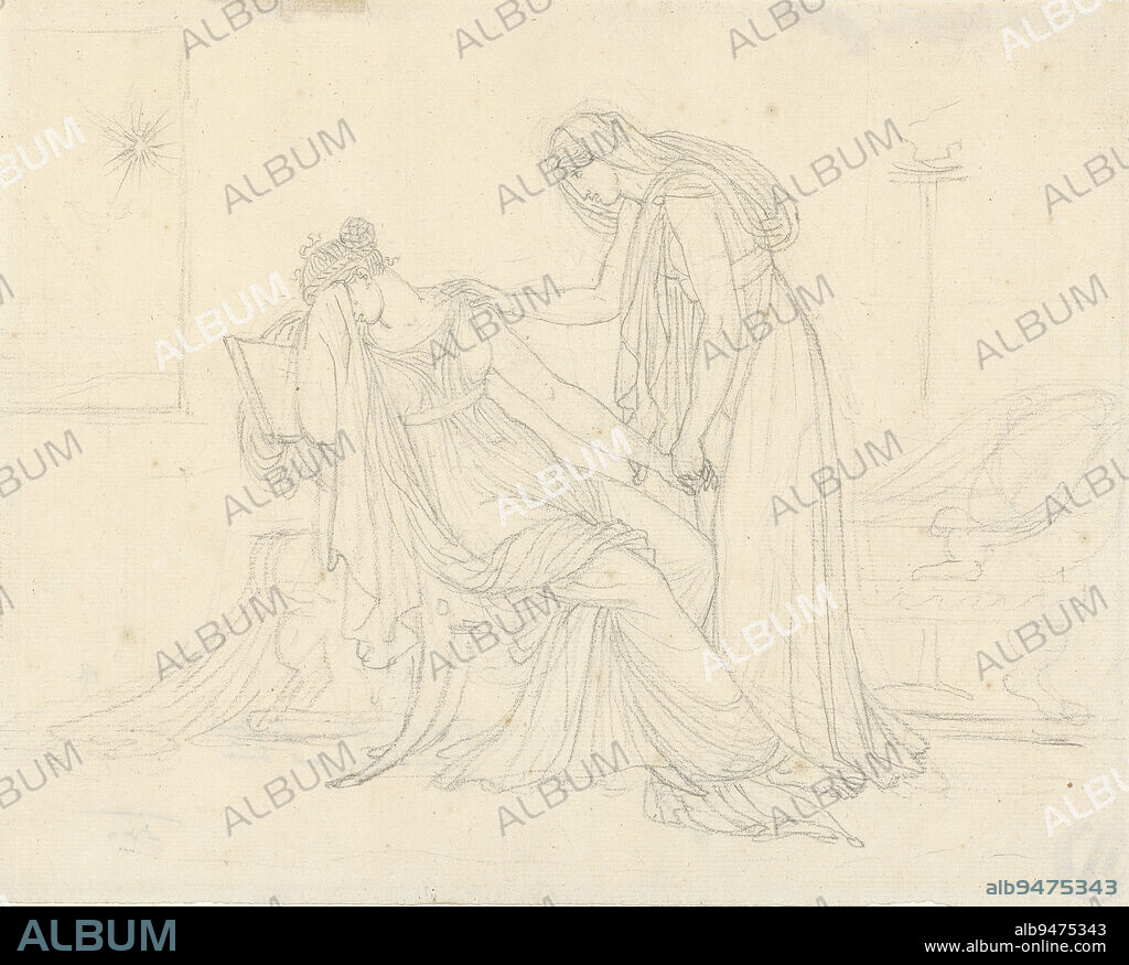 Possible design for a print, Dido confesses to her sister her love for Dido's Aenean history, probably designs for illustrations for the Virgil edition of Diderot from 1791 (title series)., draughtsman: Anne-Louis Girodet-Trioson, 1777 - 1824, paper, h 193 mm × w 243 mm.