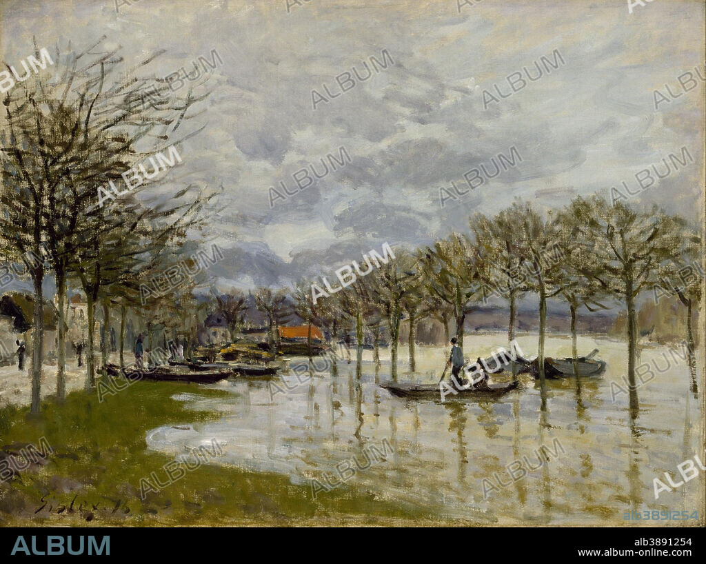 ALFRED SISLEY. The Flood on the Road to Saint-Germain L'inondation, route de Saint-Germain. Date/Period: 1876. Painting. Oil on canvas. Width: 61.3 cm. Height: 45.6 cm (without frame).
