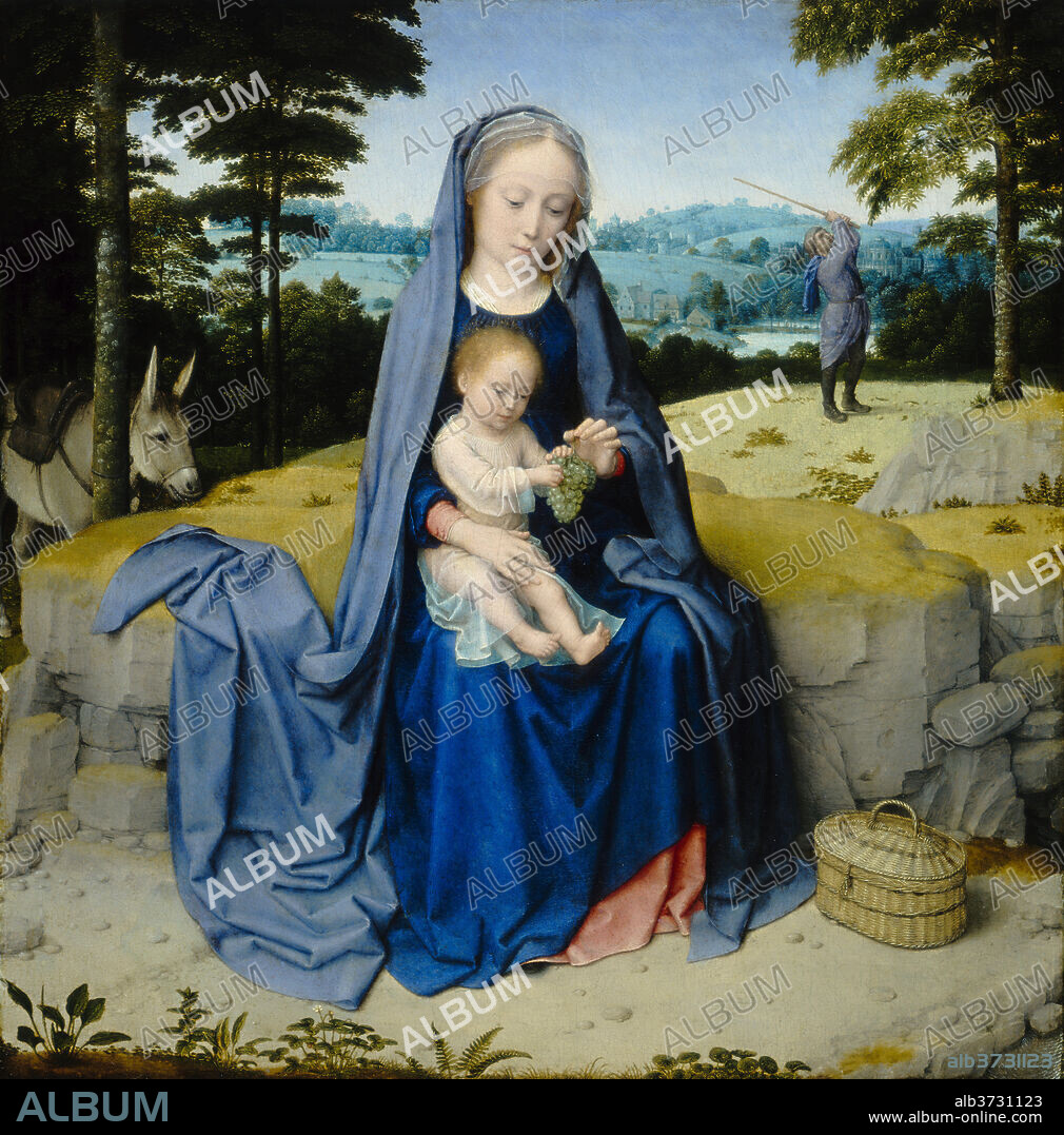 GERARD DAVID. The Rest on the Flight into Egypt. Dated: c. 1510. Dimensions: painted surface: 41.9 x 42.2 cm (16 1/2 x 16 5/8 in.)  overall (panel): 44.3 x 44.9 cm (17 7/16 x 17 11/16 in.)  framed: 69.2 x 54.6 cm (27 1/4 x 21 1/2 in.). Medium: oil on panel.