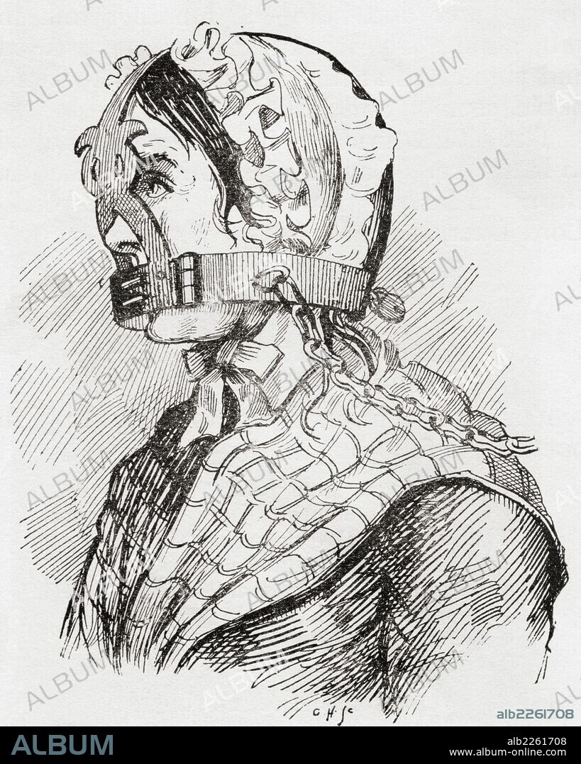 Woman Wearing A Derbyshire Brank Or Muzzle In The 17Th Century.