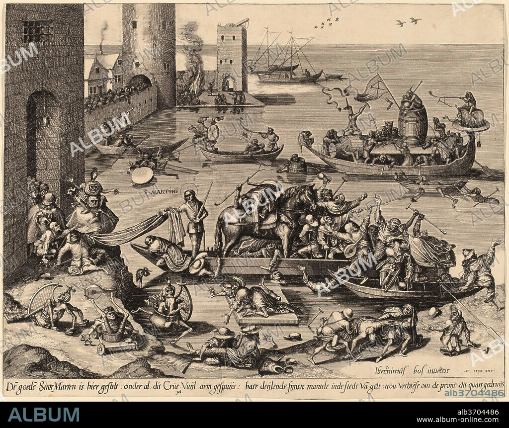 JOHANNES VAN DOETECHUM, THE ELDER, AND LUCAS VAN DOETECHUM, AFTER HIERONYMUS BOSCH. Saint Martin with His Horse in a Ship. Dimensions: sheet (trimmed to plate mark): 33.7 x 42.9 cm (13 1/4 x 16 7/8 in.). Medium: engraving and etching.