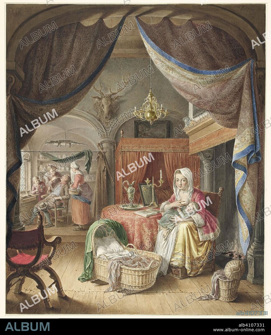 Mother with child on the chest. Draughtsman: Willem Joseph Laquy. After Gerard Dou. Dating: 1748 - 1798. Measurements: h 527 mm × w 438 mm.