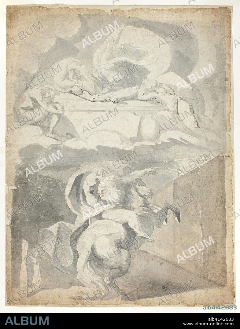 JOHANN HEINRICH FüSSLI. Odin in the Underworld. Henry Fuseli; Swiss, active in England, 1741-1825. Date: 1770-1772. Dimensions: 586 × 444 mm. Brush and gray wash and graphite, with touches of pen and brown ink and red chalk, on cream laid paper. Origin: England.