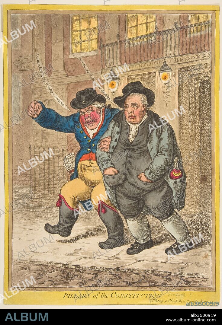 Pillars of the Constitution. Artist: James Gillray (British, Chelsea 1756-1815 London). Dimensions: sheet: 13 11/16 x 9 13/16 in. (34.8 x 24.9 cm). Publisher: Hannah Humphrey (London). Date: February 1, 1809.