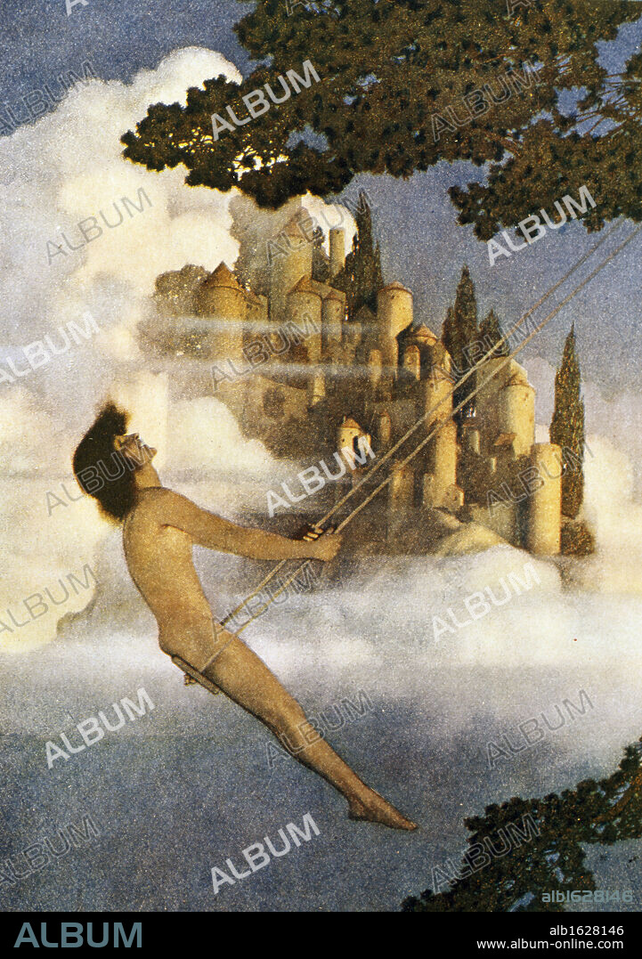 MAXFIELD FREDERICK PARRISH. Illustration for The Dinkey-Bird by Maxfield Parrish from Poems of by Eugene Field,  (1870-1966),  (1892-1904),  USA,  Chicago,  Newberry Library.
