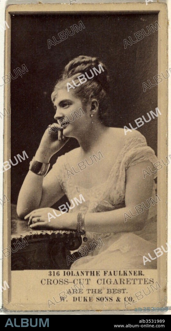 Drawings and Prints, Photograph, Card Number 316, Iolanthe Faulkner, from the Actors and Actresses series issued by Duke Sons & Co. to promote Cross Cut Cigarettes, Publisher, Issued by, W. Duke, Sons & Co., New York and Durham, N.C., Duke, W. Sons & Co., 1870, 1920.