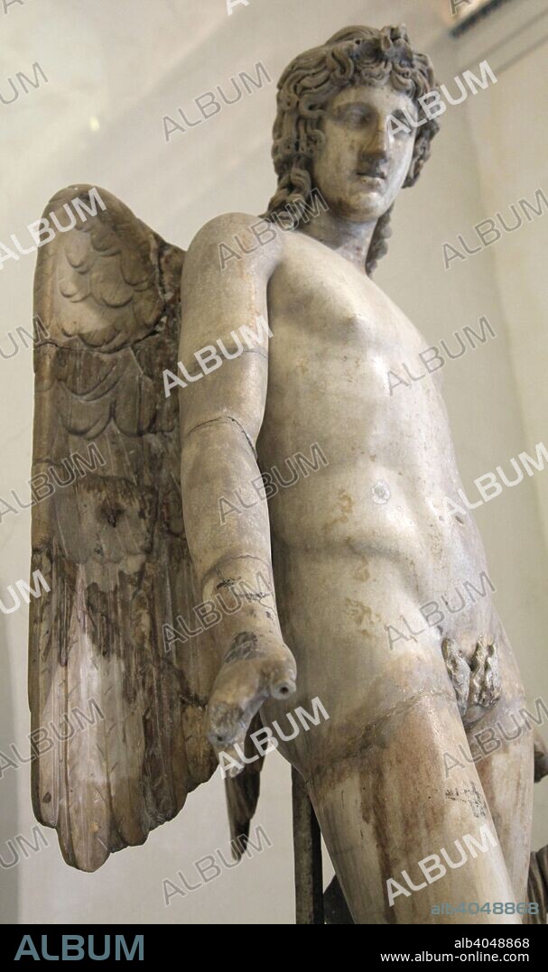 Statue of Eros, 2nd century. Roman, after a Greek original of the first half of the 4th century BC. In Greek mythology, Eros was the God of Love. His Roman equivalent was Cupid. Found in the collection of The Hermitage, St Petersburg.