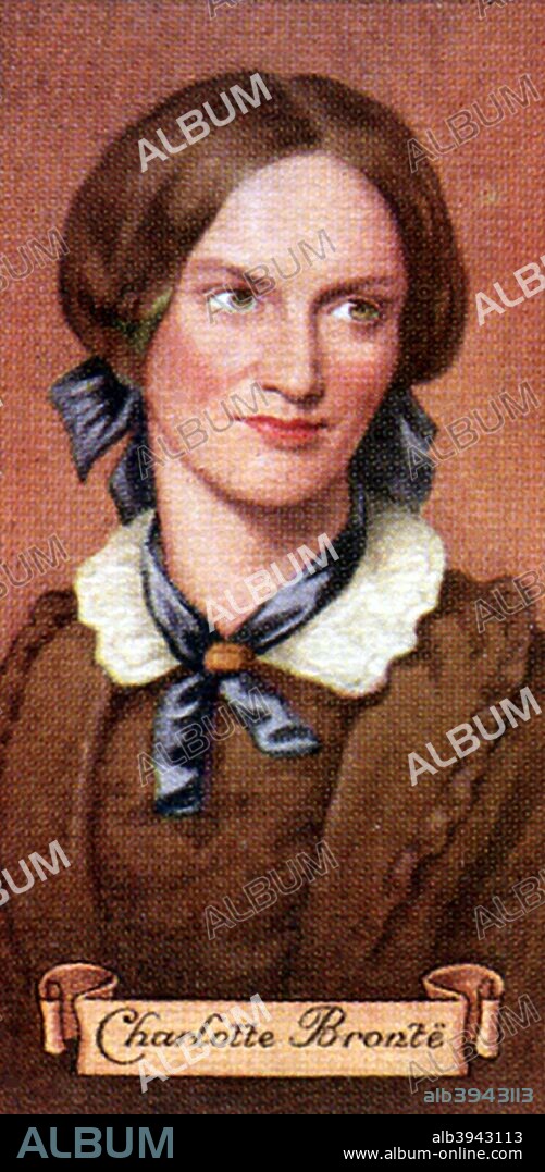 Charlotte Bronte. Based on a chalk drawing by George Richmond. R. A., at the National Portrait Gallery. Taken from a series of cigarette cards entitled 'Celebrities of British History' produced by Carreas Ltd, 1935.