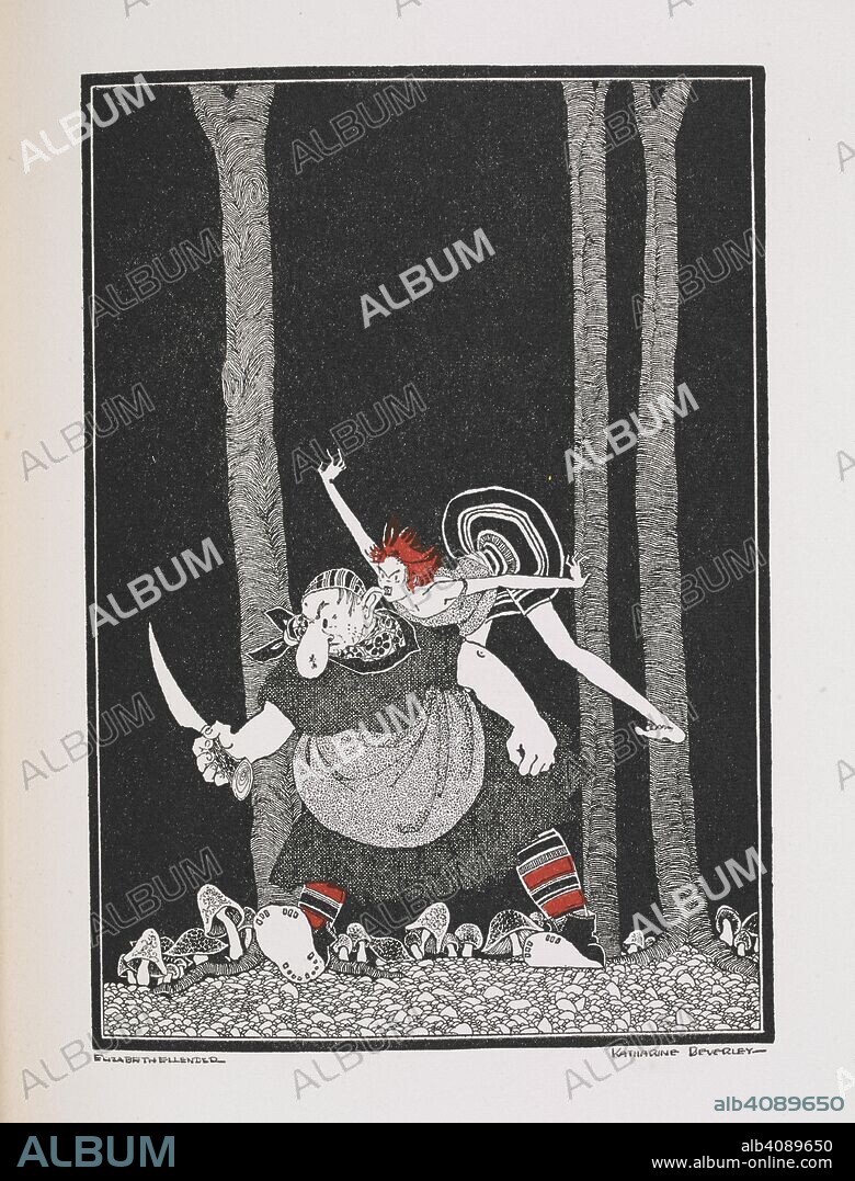 HANS CHRISTIAN ANDERSEN and KATHERINE BEVERLEY. Illustration to the fifth story, 'the little robber girl.'  The old robber woman and her daughter. The snow queen / Hans Christian Andersen ; drawings by Katharine Beverley and Elizabeth Ellender. New York, N.Y. : E.P. Dutton, c1929. Source: YD.2004.b.454 opposite page 140.