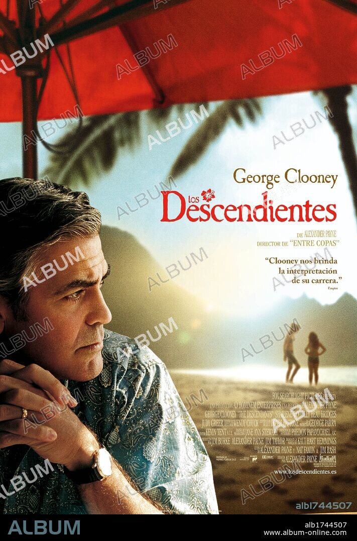 Poster de LOS DESCENDIENTES, 2011 (THE DESCENDANTS), dirigida por ALEXANDER PAYNE. Copyright AD HOMINEM ENTERPRISES.