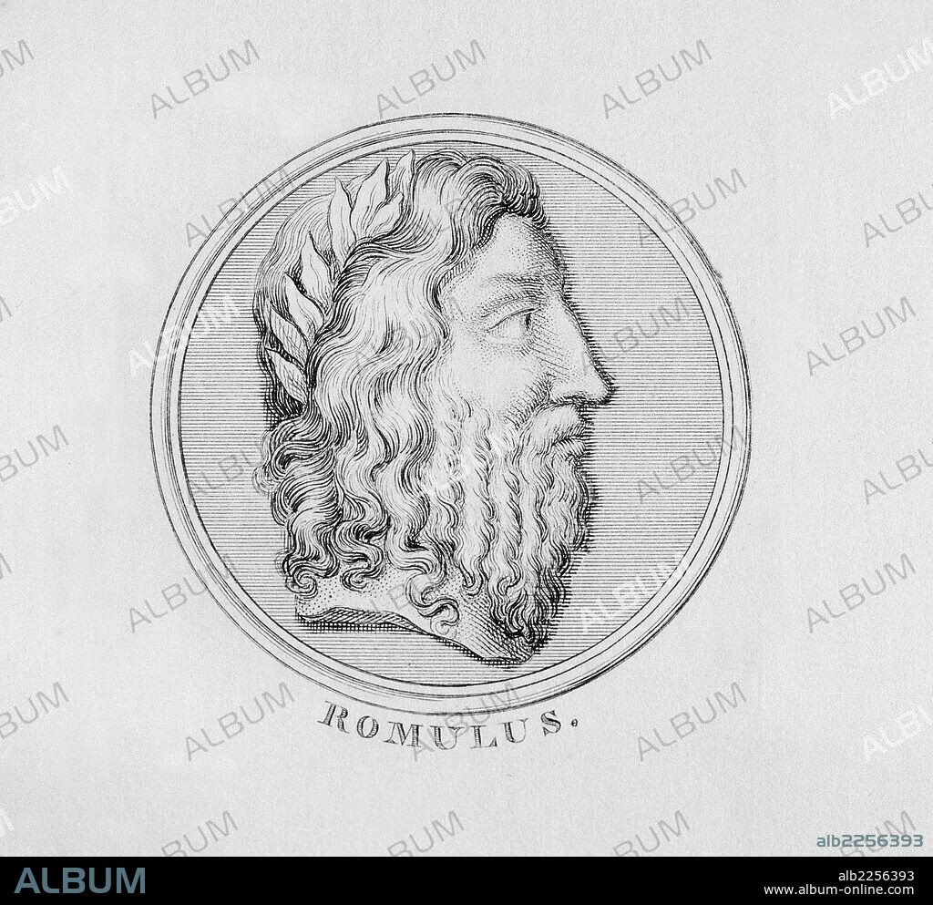 ROMULO. FUNDADOR EPONIMO Y PRIMER REY DE ROMA. GRABADO RETRATO. BIBLIOTECA NACIONAL. MADRID.