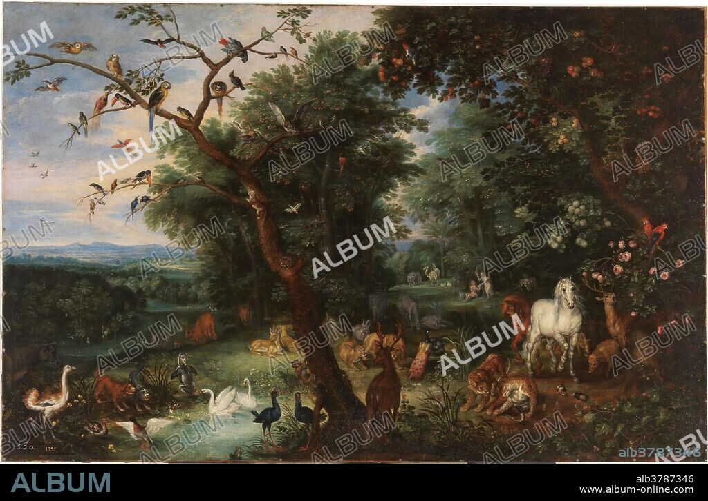 Pieter Brueghel el Joven (Copia de Brueghel el Viejo, Jan) / 'El Paraíso terrenal'. Hacia 1626. Óleo sobre lámina de cobre, 57 x 88 cm.