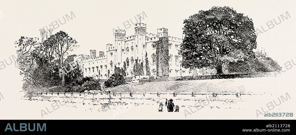 SCONE PALACE, PERTH, UK. Scone Palace is a Category A listed historic house at Scone, Perthshire, Scotland. It was constructed (by recasting a 16th century palace) in 1808 (started in 1802 and completed in 1812 according to the tour guides) for the Earls of Mansfield by William Atkinson. Built of red sandstone with a castellated roof, it is a classic example of the late Georgian Gothic style.