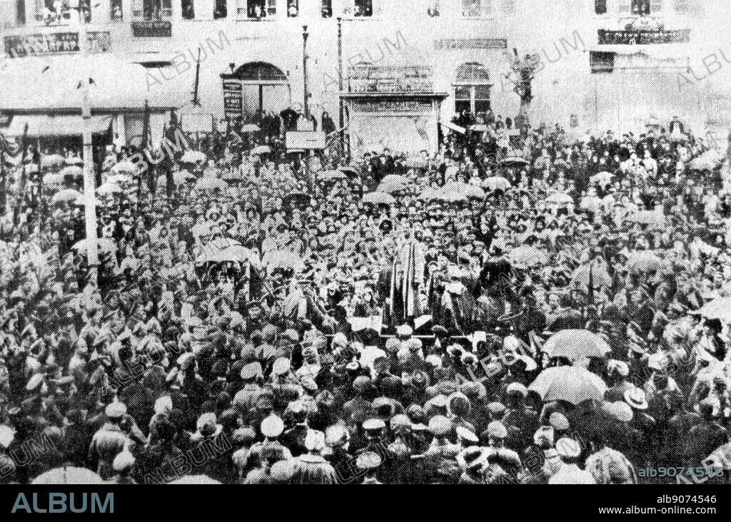 A popular demonstration in Erivan Square, Tiflis, Russia, During the Russian revolution; February, 1917.