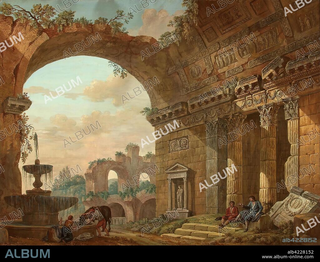 CHARLES-LOUIS CLERISSEAU. 'Architectural Fantasy'. France, 1782. Dimensions: 47,1x60,5 cm.
